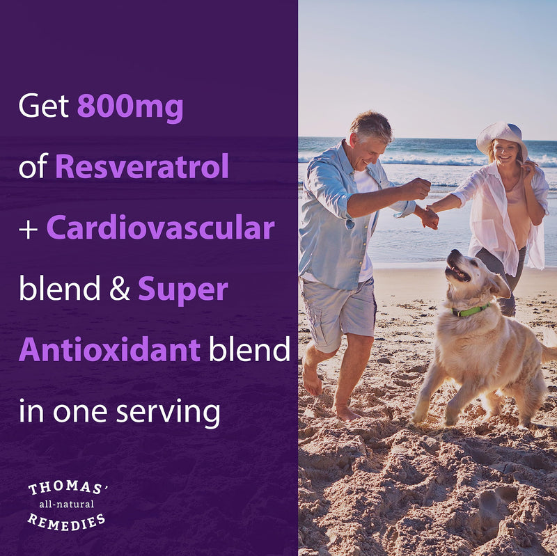 [Australia] - Thomas' all-natural Remedies Resveratrol 1600mg Organic Trans-Resveratrol Antioxidant Supplement with Organic Grape Seed Extract and Quercetin- Anti-Aging and Cardiovascular Support- 120 Capsules 