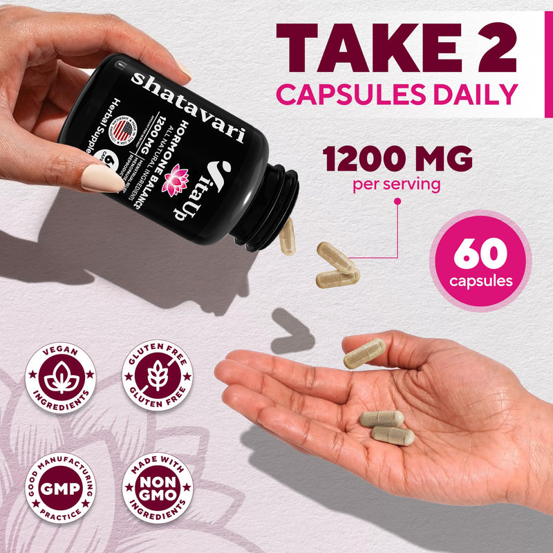 [Australia] - Shatavari Capsules - USA Made Shatavari Organic Capsules - Shatavari Extract 1200mg - Shatavari Root Supplement for Hormone Balance for Women, Menopause & Menstrual Relief Support - 60 Count 