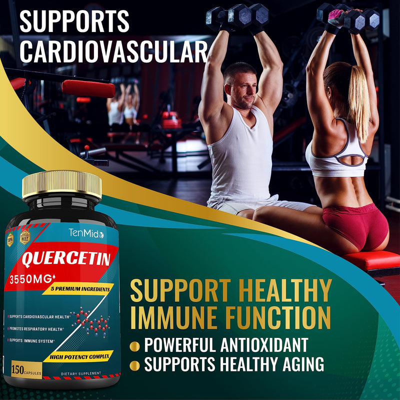 [Australia] - Quercetin Supplements Capsules 3550mg, 5 Months Supply, 150 Caps - Supports Immune System & Cardiovascular, Respiratory Health, Antioxidants with Berberine, Stinging Nettle, Turmeric, Black Pepper 