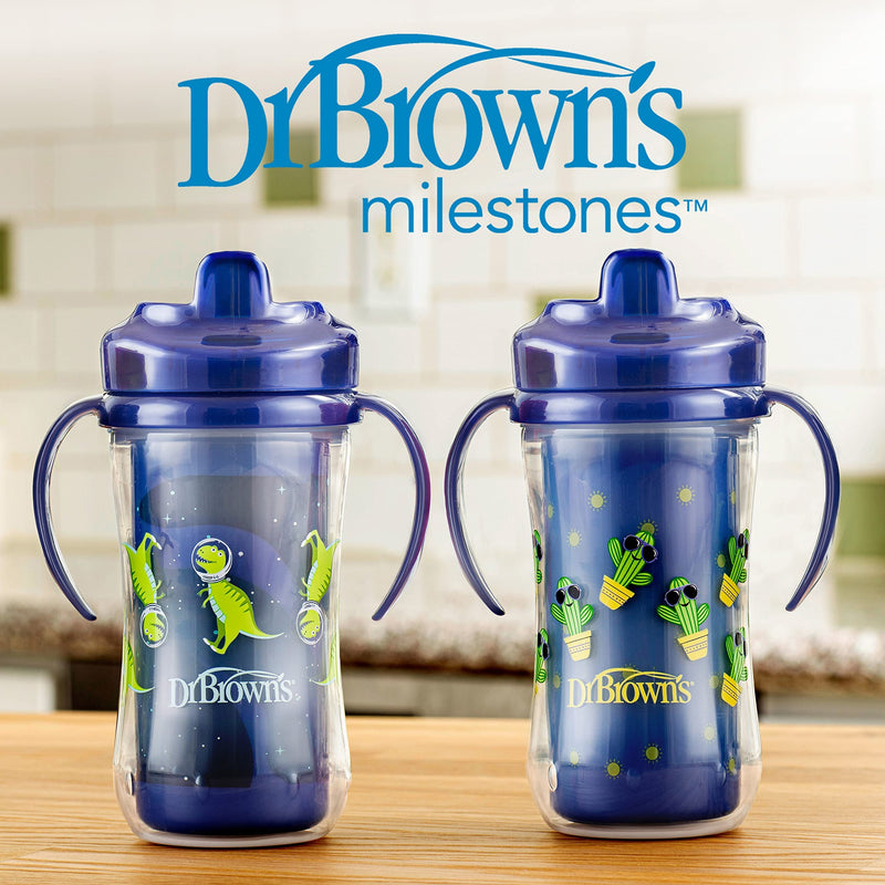 [Australia] - Dr. Brown's Milestones Hard Spout Insulated Sippy Cup with Handles, Blue, 10 oz, 2 Pack, 12m+ 10 Ounce (Pack of 2) 