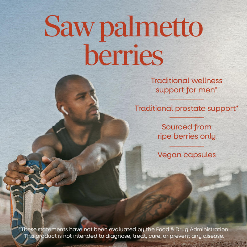Nature's Way Saw Palmetto Berries, Traditional Prostate Support*, 180 ct | Herbal Supplement for Men, 585 mg per Serving, Non-GMO Project Verified, Vegan Capsules, 180 Vegan Capsules 180 Count (Pack of 1)