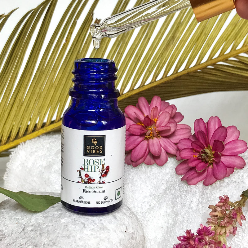 Good Vibes Rosehip Face Serum with Vitamin E | Hydrating Serum for Reducing Dark Circle & Spots | Ideal for Dry & Dehydrated Skin | 0.50 Fl Oz/15ml