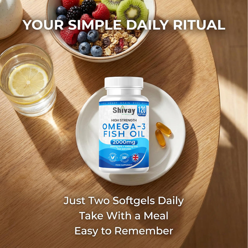 Omega 3 Fish Oil - High Strength 2000mg - 660mg EPA 440mg DHA per Serving | 240 Softgels - 4 Month Supply | Omega-3 Fatty Acid Softgel Capsules - Supports Heart Health, Brain, Vision - Shivay Herbals 120 count (Pack of 2)