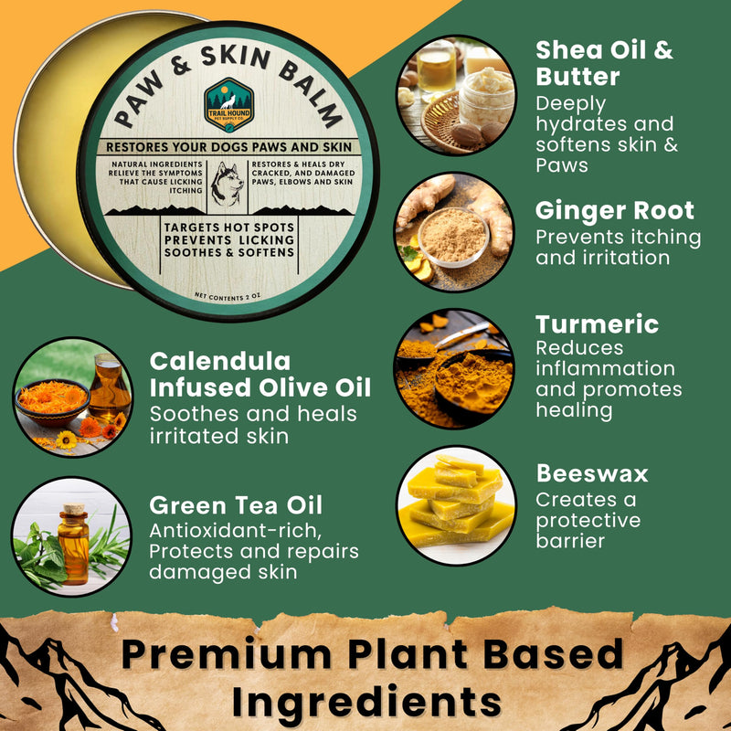 Trail Hound - All Natural Paw, Nose, & Skin Balm 2oz - Protects, Restores & Heals Dry Cracked Paws & Snout - Relieves Itchy Skin - Dog Paw Protector - Paw Soother For Dogs - Lick Safe Dog Paw Pad Balm - PawsPlanet Australia