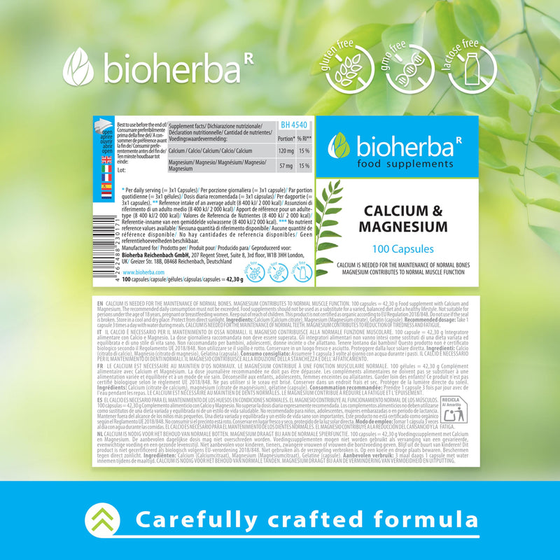 Calcium & Magnesium – 100 Capsules | Bone, Teeth and Muscle Support Formula by BIOHERBA 1 count (Pack of 100)