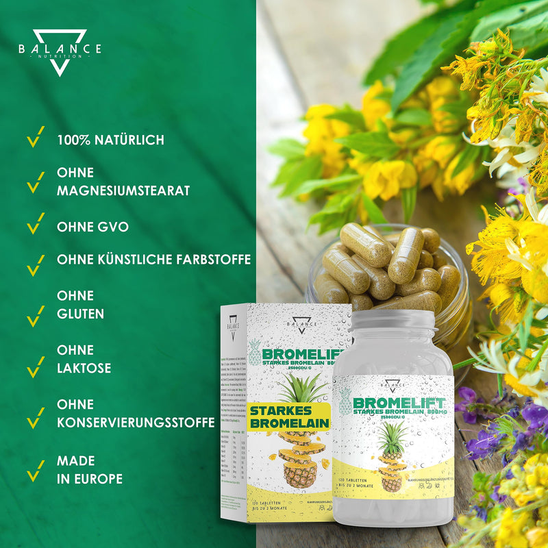 [Australia] - BROMELIFT® Bromelain 2500 GDU/g (DETOX DRAINAGE DIET INCLUDED) - 120 TABLETS | Bromelain high dose | 5,000 FIP high dose | Bromelain capsules, detox treatment, with fennel, green tea, vegan 