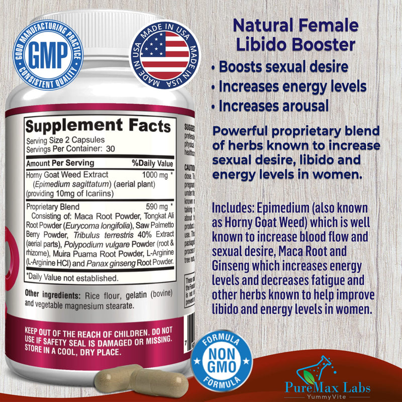 [Australia] - Female Libido Formula, Advanced Virility Supplement for Women with Epimedium Horny Goat Weed, Maca, Tribulus, Ginseng for Desire, Energy, Non-GMO, 60 Capsules 