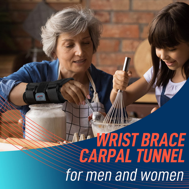 FEATOL Wrist Brace for Carpal Tunnel, Adjustable Night Wrist Support Brace with Splints Left Hand, Large/X-Large, Hand Support for Arthritis, Tendonitis, Sprain, Injuries Large/X-Large (Pack of 1) Left Hand -Black