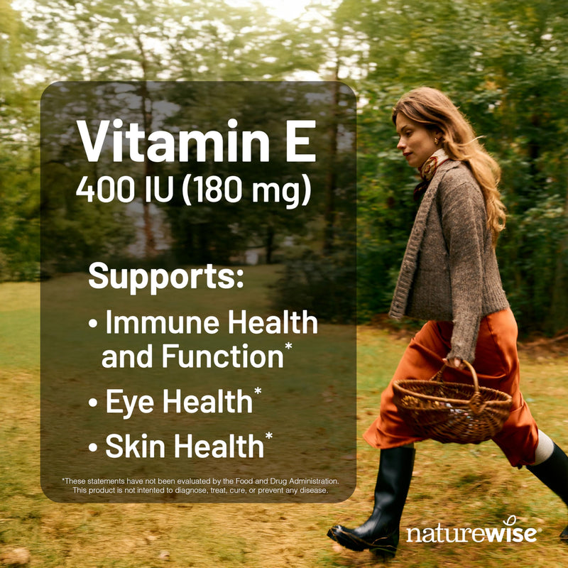 NatureWise Vitamin E 400 IU Softgels (180mg DL-Alpha) - Dairy, Gluten & Soy Free - Non-GMO Antioxidant-Rich Dietary Supplement for Skin, Heart, and Immune Health Support - 4-Month Supply, 120 Count 120 Count (Pack of 1)