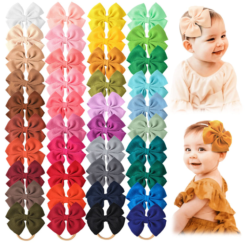 Prohouse 40 PCS Big Bows Baby Nylon Headbands Hairbands Hair Bows Elastics for Baby Girls Newborn Infant Toddler Child Hair Accessories Multi-colored-40 Colors