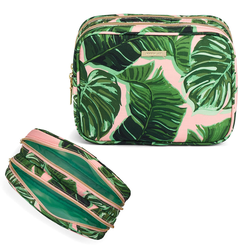 Conair 2 Piece Tropical Palm Leaf Print Weekender Bag Set With Clear Pencil Case Makeup Bag