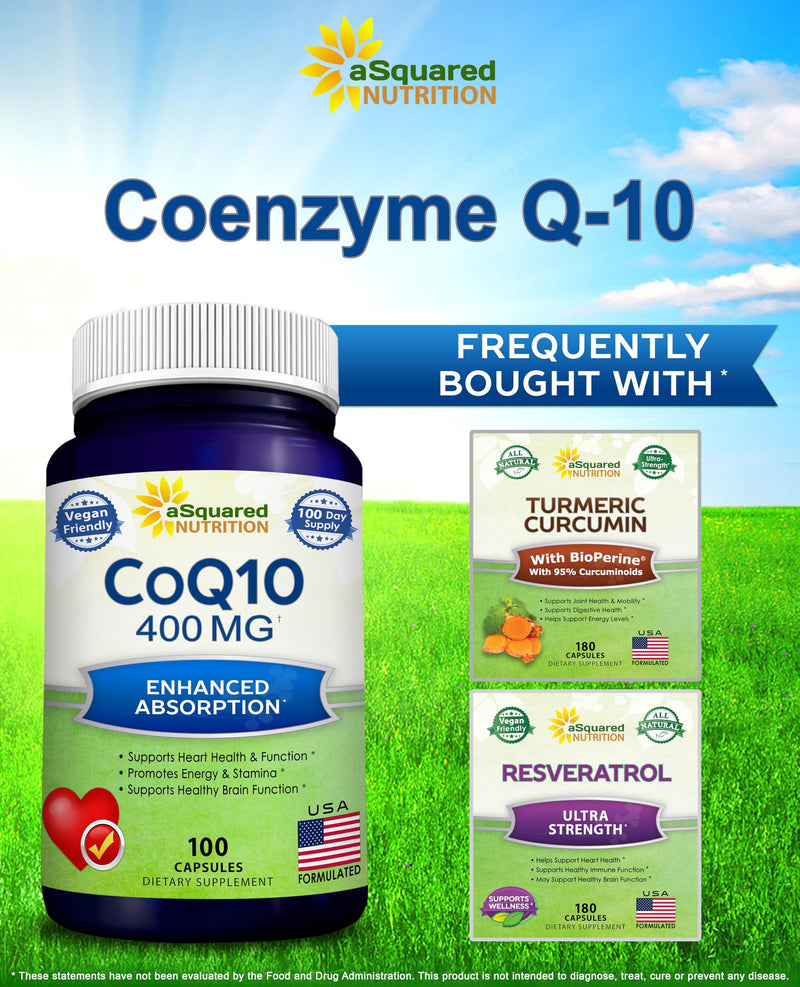 CoQ10 400mg - 100 Capsules - Co Q 10 Supplement - Coenzyme Q10 Pills - CQ10 | High Absorption CoQ 10 - Extra Strength Ubiquinone Powder - CO Q-10 Enzyme Alternative to Gummies & Softgels 100 Count (Pack of 1)