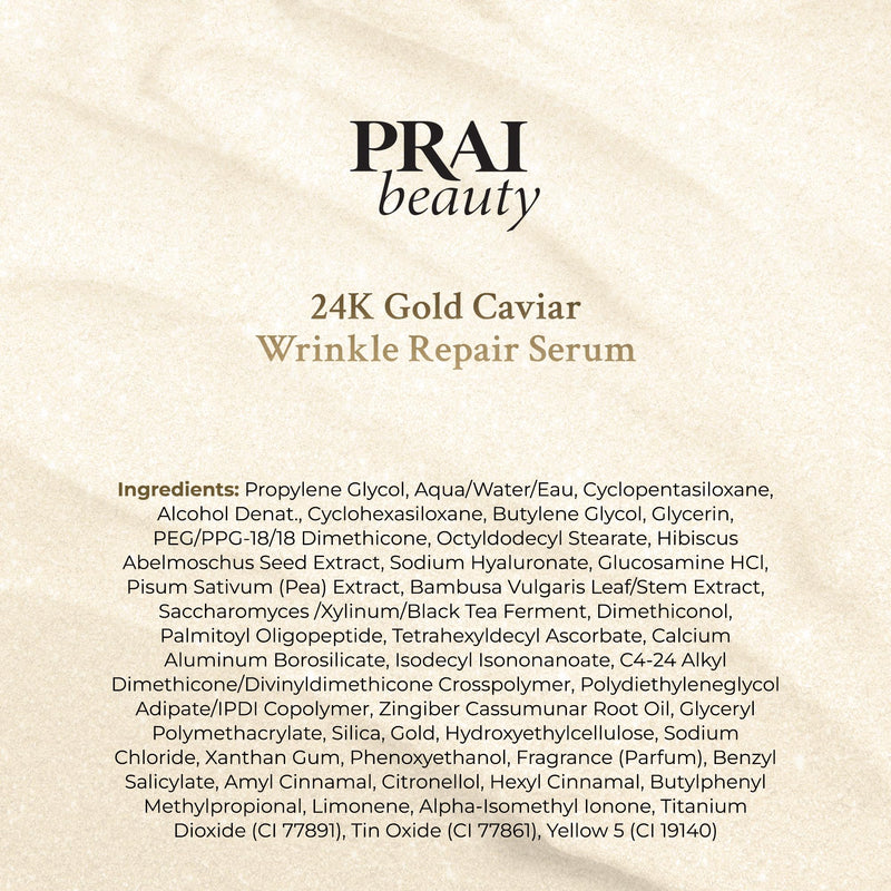 PRAI Beauty 24K Gold Caviar Wrinkle Repair Serum for Face | Anti-Aging Serum with Hyaluronic Acid to Plump and Fill In Wrinkles | Anti-Wrinkle Serum with Vitamin C for Brighter, Firmer Skin | 1.7 Oz 1.7 Ounce (Pack of 1)