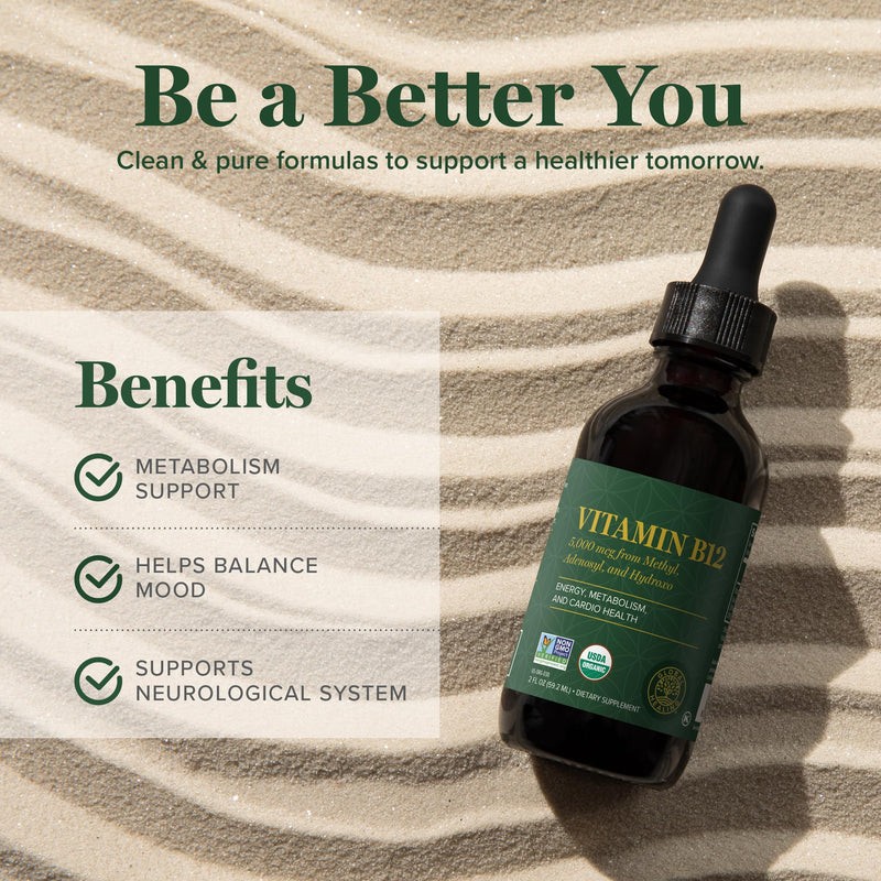 Vitamin B12 5000mcg Sublingual Liquid Drops, Methylcobalamin, Vegan (2 Oz) | Global Healing B12 Vitamins Sublingual Methylcobalamin Vitamina Para Mujer 2 Fl Oz (Pack of 1)
