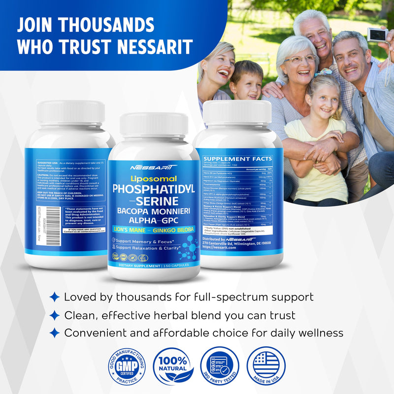 [Australia] - Phosphatidylserine, Bacopa, Alpha-GPC, Lion‚Äôs Mane & Ginkgo ‚Äì Support Cognitive Function & Focus ‚Äì 150 Capsules ‚Äì Made in USA 150 Count (pack of 1) 