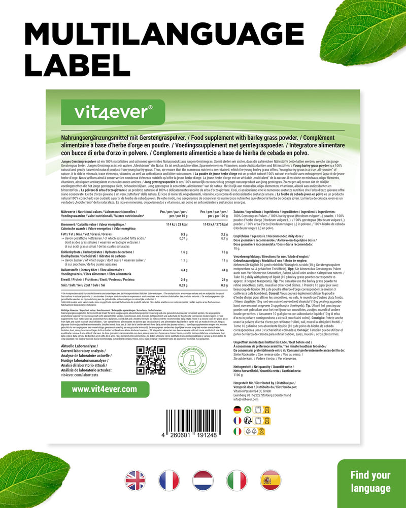 [Australia] - Barley grass - 1100 g powder (1.1 kg) - Premium: Young barley grass powder from the Netherlands - Rich in minerals & vitamins - 100% Barley grass - Vegan - Superfood - Laboratory tested 