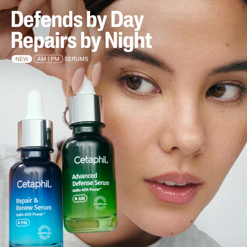 Cetaphil Advanced Defence AM Face Serum, Dermatologist Recommended, 1 fl oz | Strengthens Skin Barrier Against Daily Stressors, Gallic Acid & Vitamin E, Helps Stressed, Sensitive Skin, 1 Dropper
