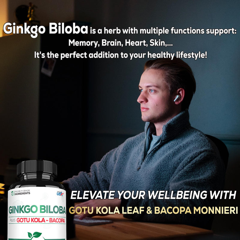 [Australia] - 1520mg Ginkgo Biloba Supplements with Gotu Kola Leaf, Bacopa Monnieri - 270 Capsules - Extra Strength Support for Brain Health, Memory Function, Focus & Vision Quality - 3 Month Supply 270 Count (Pack of 1) 