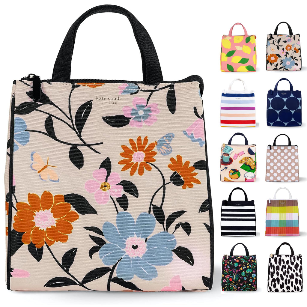 Kate Spade New York Cute Lunch Bag for Women, Large Capacity Lunch Tote, Adult Lunch Box with Silver Thermal Insulated Interior Lining and Storage Pocket, Floral Garden