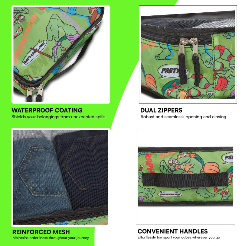 Teenage Mutant Ninja Turtles Packing Cubes - Leonardo, Raphael, Donatello, Michelangelo - TMNT 5 Piece Travel Luggage Organizer Set for Kids Teens Adults