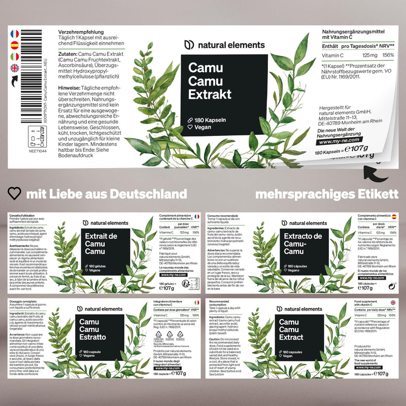 [Australia] - Camu Camu extract capsules - Vitamin C - 180 vegan capsules for 6 months - 500mg Camu-Camu extract per capsule - without unwanted additives, produced in Germany & laboratory tested 