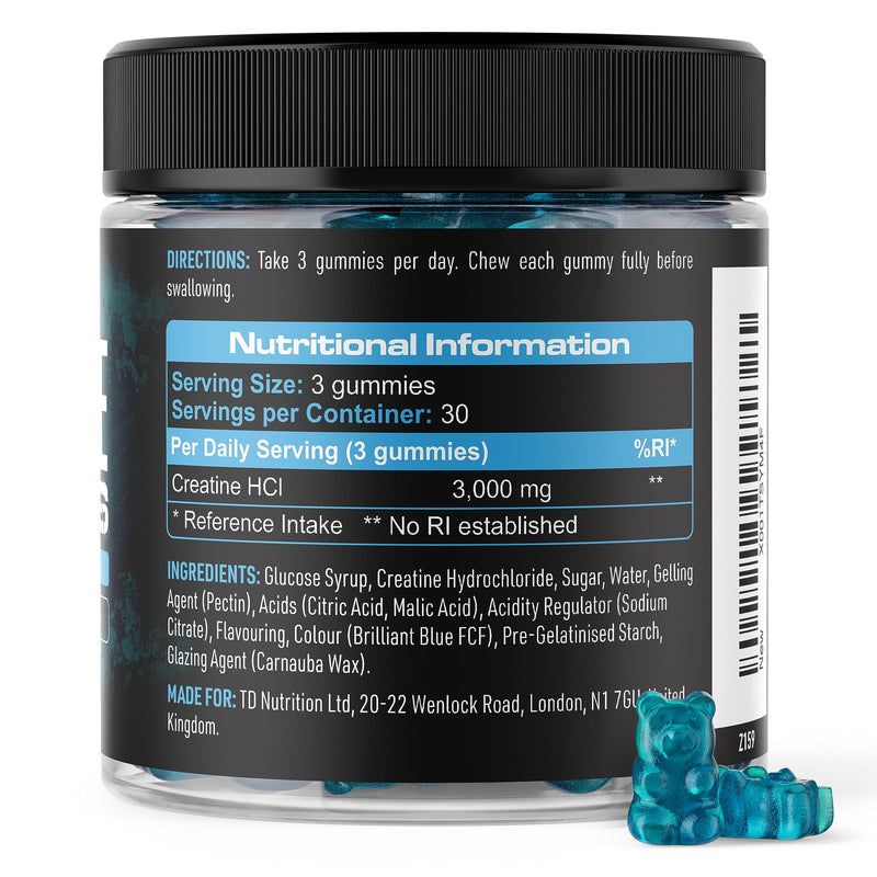 Creatine Gummies - 3000mg Per Serving, Raspberry Flavour - Creatine HCl, 90 Vegan Gummies - 30 Servings (Creatine Gummies) Creatine Gummies