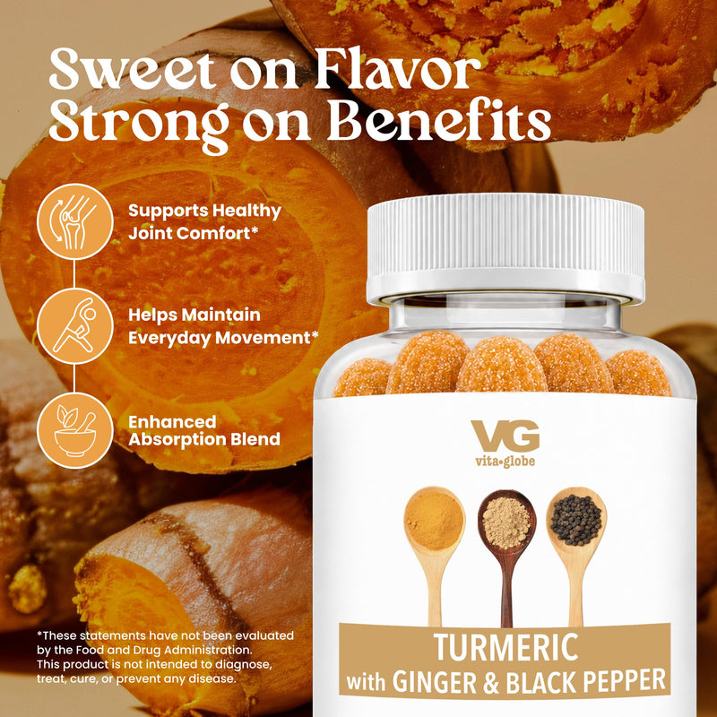 Turmeric Curcumin Gummies 250mg with Ginger & Black Pepper | Non-GMO Vegan Turmeric Supplement, Joint & Digestive Support, Chewable, 60 Gummies 30 Count (Pack of 1)