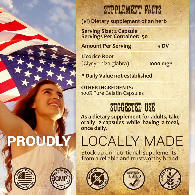 [Australia] - Licorice Root Extract - Glycyrrhiza Glabra - Organic Herbal Supplement for Digestion Restore Respiratory Health Fatigue & Immunity Support DGL Tablets Gluten Free - 100 Capsules 