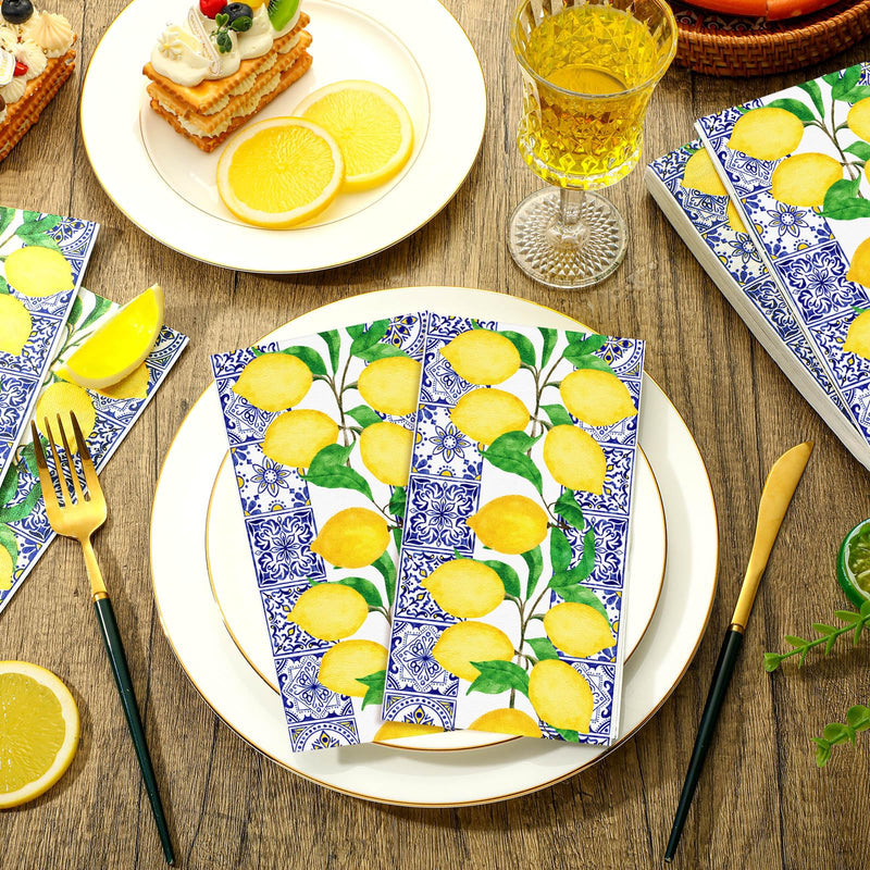 [Australia] - Tinlade 100 Pcs Disposable Hand Towels for Bathroom Guest Towels Disposable Bathroom Hand Towels Guest Towels Decorative Bathroom Napkins for Party Dinners Wedding (Lemon) Lemons 