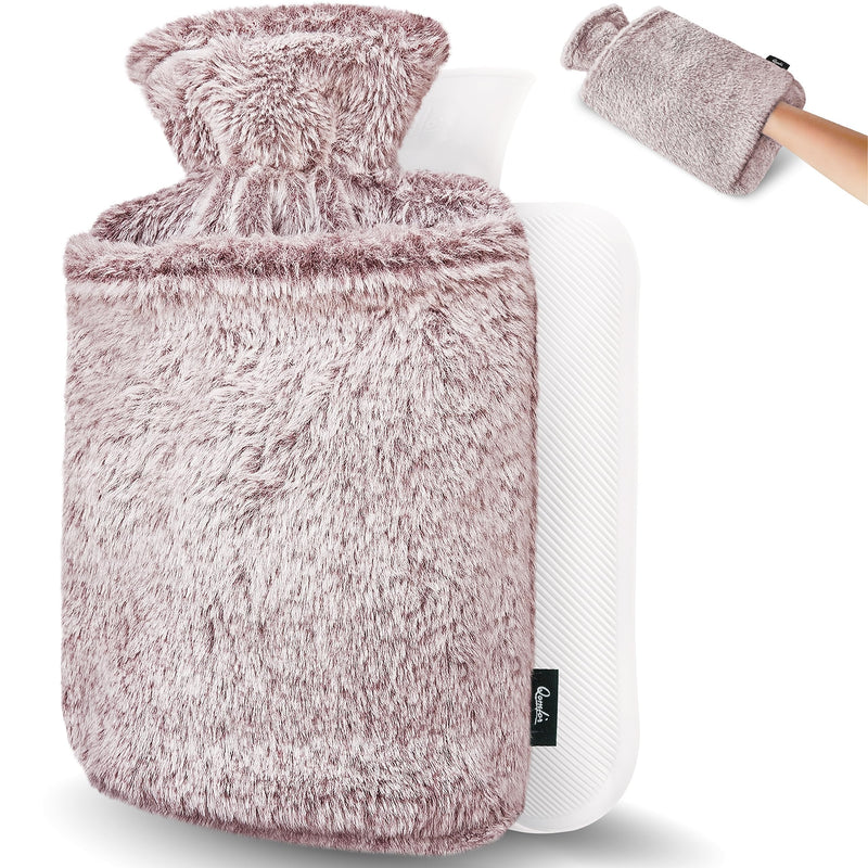 [Australia] - Qomfor Hot Water Bottle with Soft Cover - 2L Hot Water Bottle with Kangaroo Pocket Leak-Proof - Bed Bottle for Adults and Children, Ideal for Pain Relief - Fluffy Cuddly Cover (Plum) Plum 