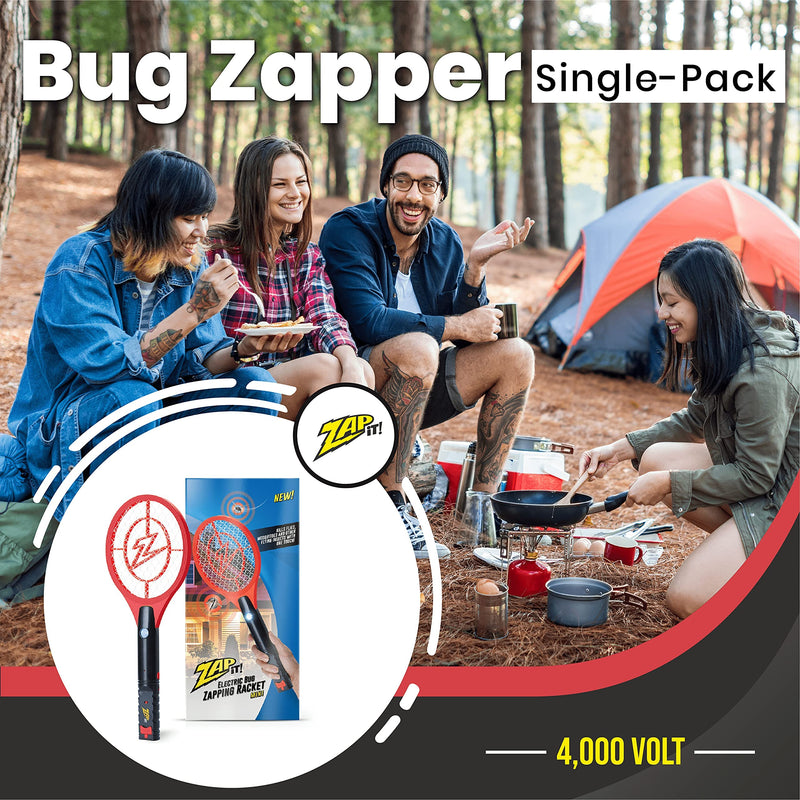 [Australia] - ZAP IT! Electric Bug Zapping Racket Mini - Rechargeable Bug Zapper Racket, 4,000 Volt Fly Swatter Electric Bug Zapper, USB Charging Cable - Red 