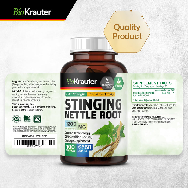 [Australia] - Stinging Nettle Capsules - Natural Urinary Tract & Overall Health Support - Organic Nettle Root Powder (Urtica Dioica) 1200 mg - 100 Vegan Pills - Non GMO 100 Count (Pack of 1) 