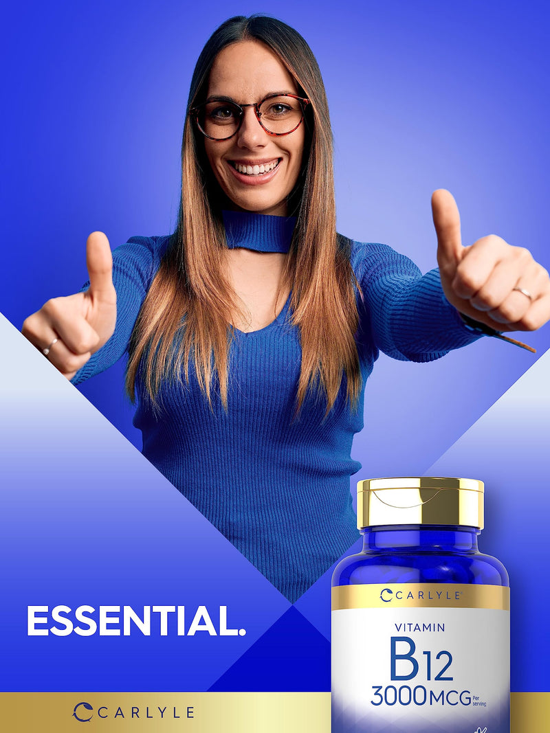 Carlyle B12 Vitamin 3000 mcg | 180 Tablets | Vegetarian Supplement | Non-GMO & Gluten Free