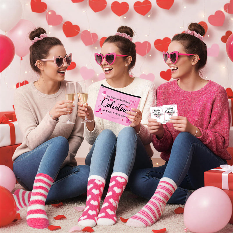 Y1tvei Valentine's Day Galentine's Day Pink Red Gift Canvas Cosmetic Pouch Headband Set Include Makeup Bags Heart Sunglasses Stockings Hair Ties Bracelets Greeting Cards Party Accessory Gift for Lover