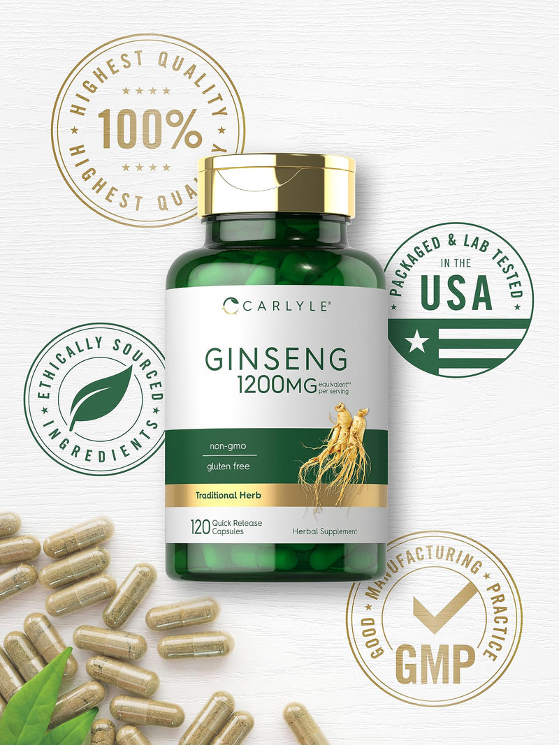 [Australia] - Carlyle Ginseng Extract Supplement | 120 Capsules | 1200mg | Pills for Men & Women | Non-GMO and Gluten Free 