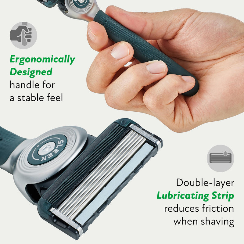 [Australia] - DORCO SLEEK Six Blade Razor System with Multi-Flex Technology, Precision Shaving Razor Handle, Includes 2 Cartridges 