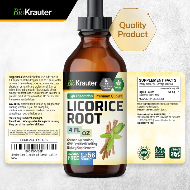 [Australia] - Licorice Root Tincture - Organic Licorice Root Extract for Digestion Health Support - High Bioavailability Formula - Alcohol and Sugar Free - Vegan Drops 4 Fl.Oz. 4 Fl Oz (Pack of 1) 