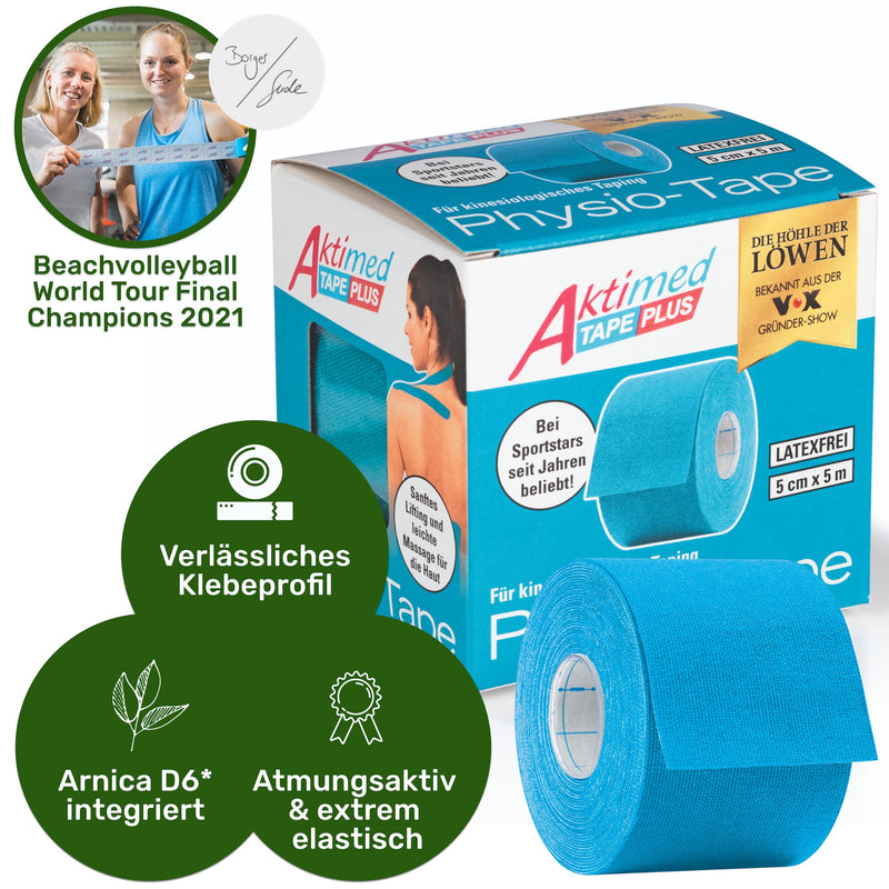 [Australia] - AKTIMED Tape PLUS Kinesiology Tape - Sports Tape with Plant Extract Arnica D6* - Patented Physiotape Dermatest "Very Good" - Kinesiology Tapes Elastic & Waterproof (Light Blue) Light Blue 1 Piece (Pack of 1) 