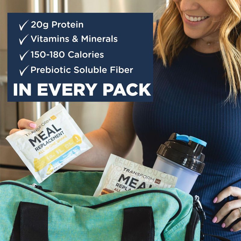 [Australia] - TransformHQ Meal Replacement Shake Variety Box With Pink Shaker, 7 Single-Serving Shake Packs 