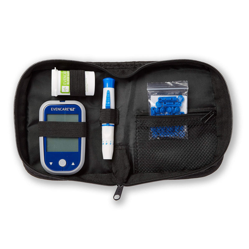 [Australia] - Medline EvenCare G2 Blood Glucose Monitor Starter Kit, Diabetic Care, 6 Sec Results, General Purpose Lancing Device & Lancets, Test Strips, Batteries, Guide, Carrying Case, Logbook, Voice Guidance 