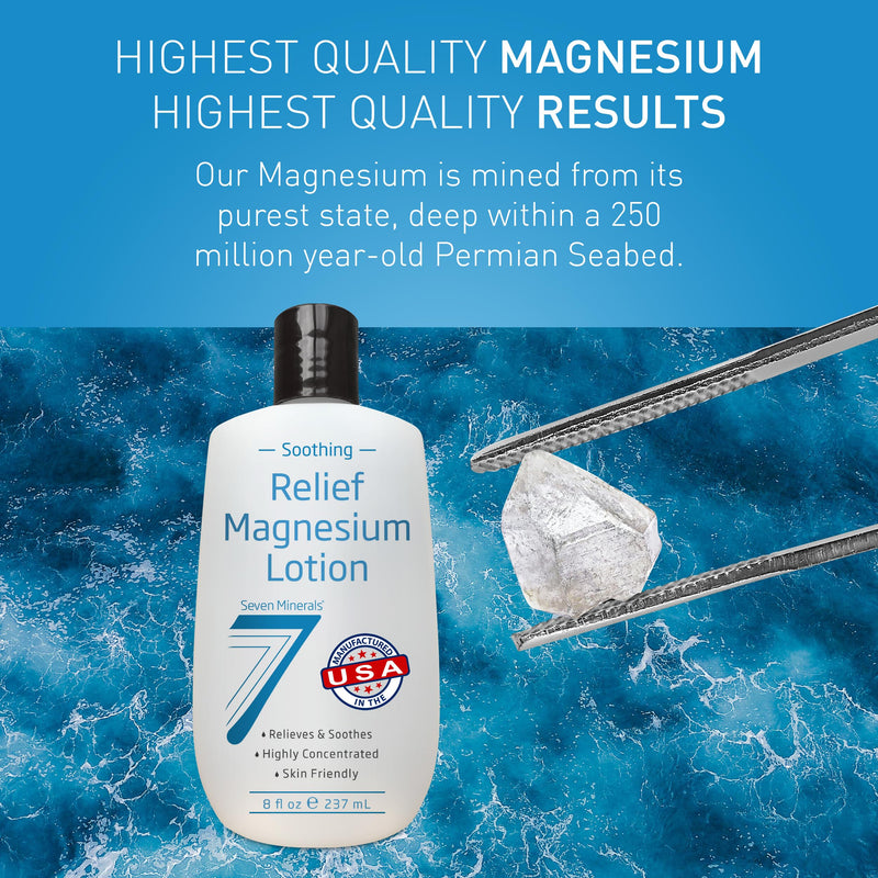 Seven Minerals Magnesium Lotion for Sleep, Soothing Relief & Relaxation - Highly Concentrated Magnesium for Better Sleep, Feet & Joint Care. Non-Greasy Lotion with Skin Friendly Ingredients - 8 fl oz 8 Fl Oz (Pack of 1) Bottle