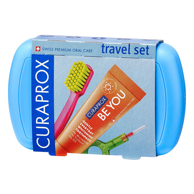 Curaprox Travel Kit - CS 5460 Toothbrush with 'Be You' Toothpaste | 2 CPS Prime Interdental Brushes 07 and 09 | Dental Care Kit 9.5 cm x 6 cm | Blue