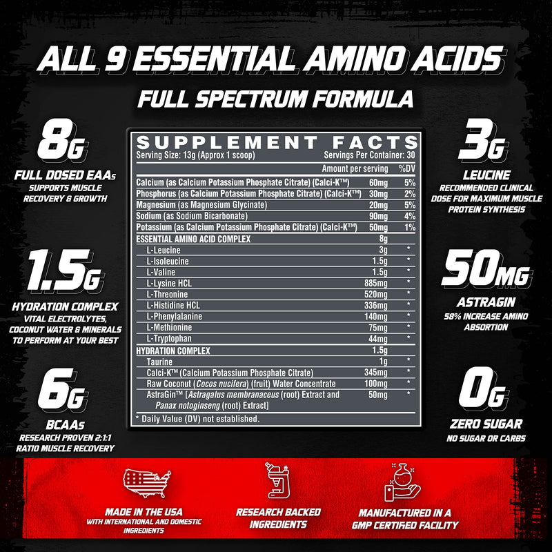 [Australia] - Nutrex Research EAA Hydration | EAAs + BCAA Powder | Muscle Recovery, Strength, Muscle Building, Endurance | 8G Essential Amino Acids + Electrolytes | Blueberry Lemonade 30 Servings 