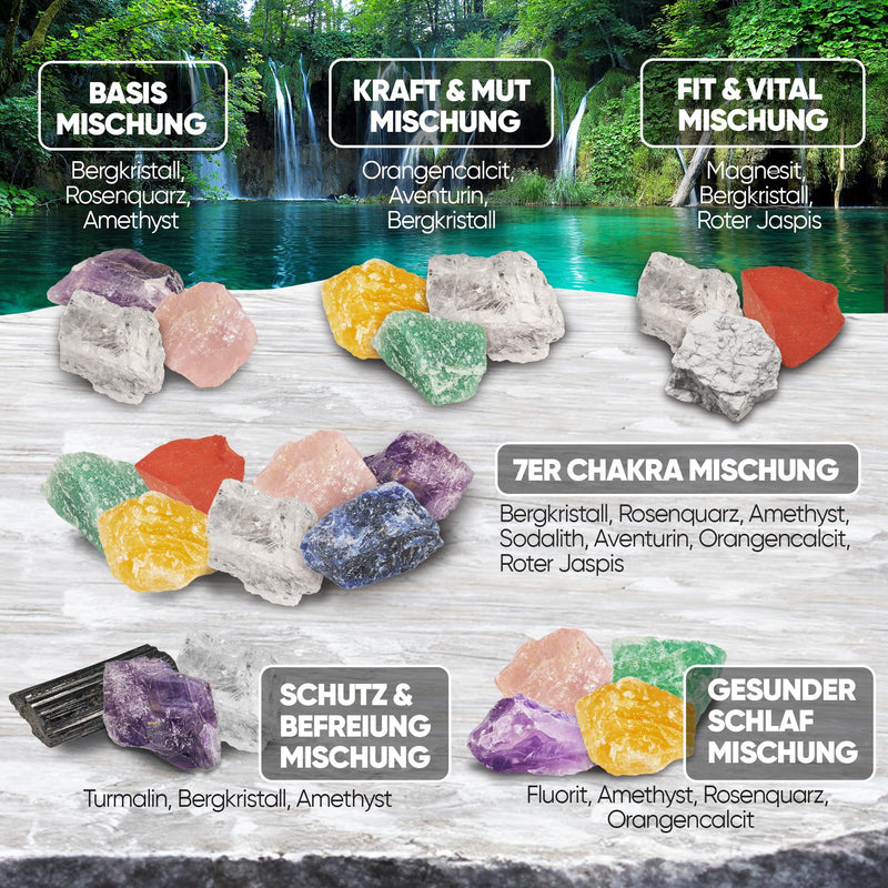 [Australia] - PURAJA All in One Gemstone Set | Put together all water stone mixtures yourself One piece of each of the 10 most popular water and healing stones | 100% natural stones 300g 