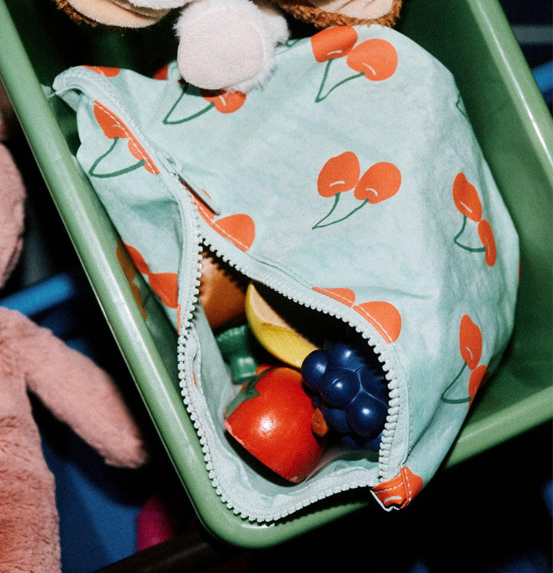 Zipper Pouch 3 Piece Set Diaper Bag Organizer for Baby Essentials | Stand up gusseted nylon pouches that fold flat when empty. Reusable on the go travel storage for snacks clothes toys and more Cherries