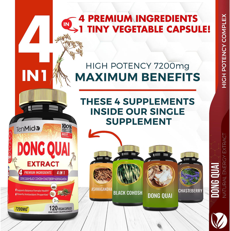 [Australia] - Dong Quai Supplement Extract Capsules 7200mg, 4 Months Supply with Black Cohosh, Chasteberry, Ashwagandha - 120 Vegan Capsules 