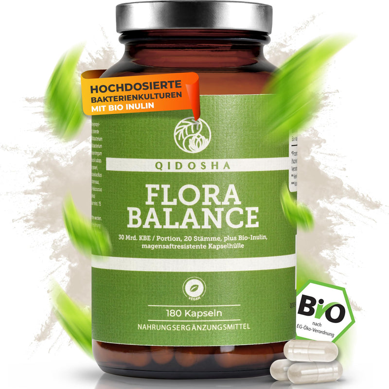 [Australia] - QIDOSHA® Premium bacterial culture complex in organic quality, 180 gastro-resistant capsules, 20 bacterial strains plus inulin, high-dose 30 billion CFU/daily dose, German production, vegan 