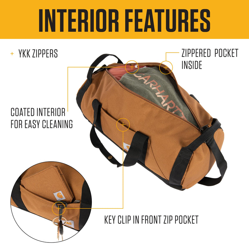 Carhartt Classic Round Duffel with Utility Pouch, Heavy-Duty, Water-Resistant Packable Gear Bag for Jobsite, Gym, and Travel Port 25l