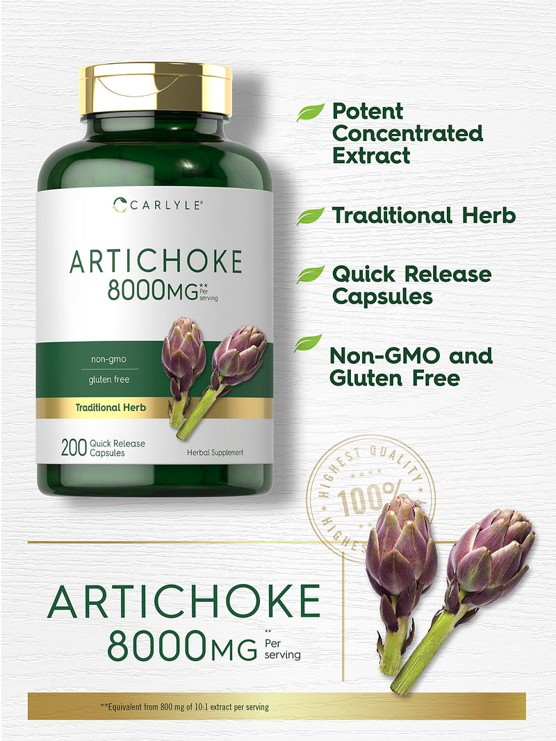 [Australia] - Carlyle Artichoke Extract Capsules 8000mg | 200 Count | Non-GMO, Gluten Free Supplement 