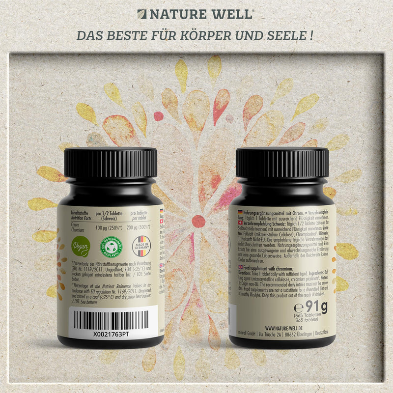 [Australia] - Chromium picolinate 365x tablets with 200 mcg chromium - optimally high dosage - normal blood sugar level and macronutrient metabolism - without additives - laboratory tested with certificate - vegan 1x 365 tablets 